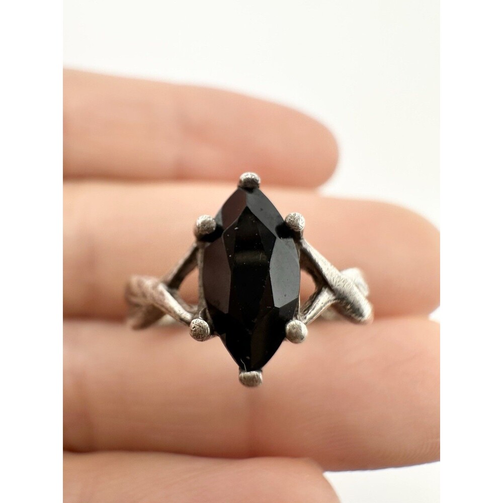 Vintage Designer Avon Black Onyx Sterling Silver Ring - Size 6.5